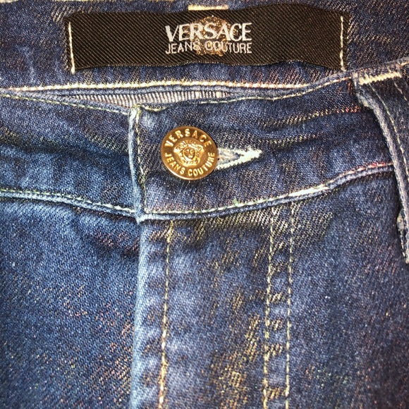 Authentic Versace Gold-Stitch Iridescent Jeans